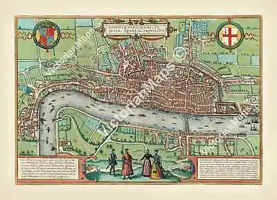 £18.90 • Buy Antique Elizabethan Tudor FIRST MAP OF LONDON Braun & Hogenberg 1572 Art Poster