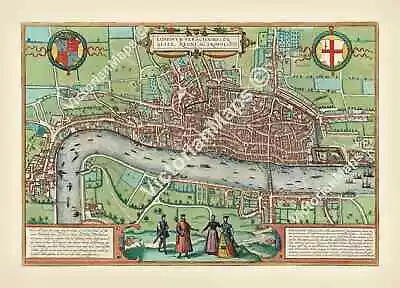 £18.90 • Buy Antique Elizabethan Tudor FIRST MAP OF LONDON Braun & Hogenberg 1572 Art Poster