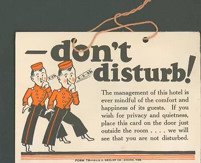 Do Not Disturb Hotel-String Hanger Sign-Bellhops In Uniform 1930s • $7.50