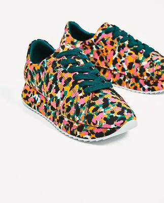 $59 • Buy Amazing ZARA Printed Satin Sneakers; Multicolor/leopard