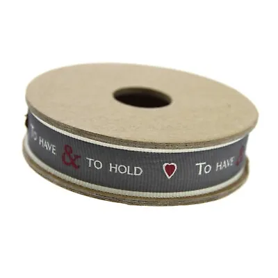 East Of India: 3m Ribbon Spool - To Have & To Hold - Grey & Red 3 Meters Wedding • £3.75