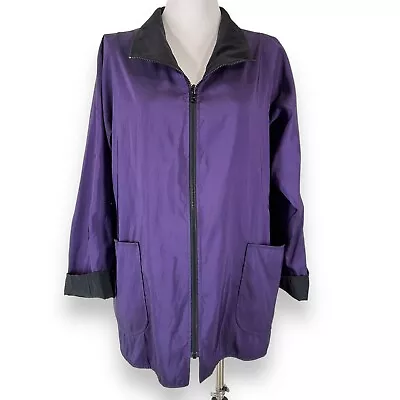 MARALYCE FERREE Reversible Rain Coat Jacket Purple Black Sz Medium Mid Length • $34.99