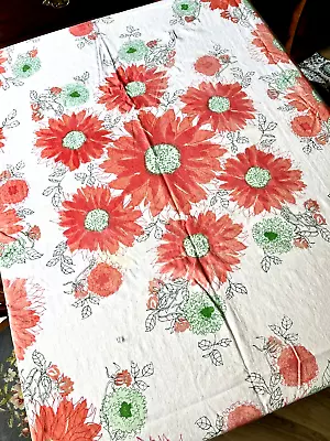 Vtg MCM Vera Neumann 1960's PEACH/SALMON FLOWER TABLECLOTH 59  X 77 *READ BELOW* • $29.99