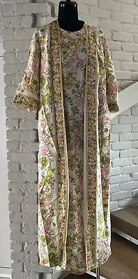 Vintage 60s Fashions By Marilyn Print Hostess Maxi Kimono Dress Coat Pucci S/M • $125