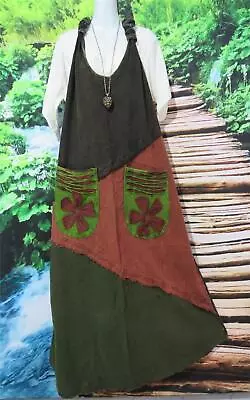 Boho Hippy Pinafore Overall Thick Cotton T Bar Dress  Regular 12 - 16 • $49.99