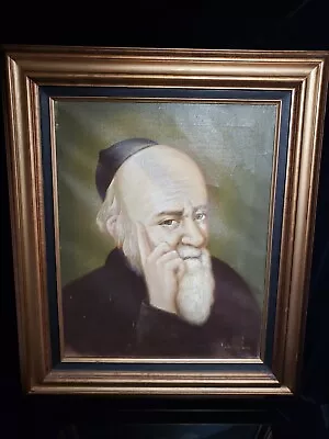 Original Oil Painting On Canvas Rabbi Portrait W/Frame Signed By Mills Jewish • $65