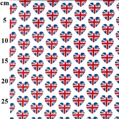 Polycotton Fabric Hearts Union Jack Flags British UK • £2.70