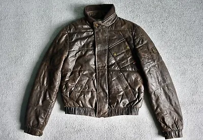 £150 • Buy BELSTAFF Gold Label Quilted Brown Leather Bomber Jacket Coat Womens 40 UK 8/10