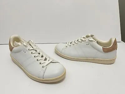 Isabel Marant White Tan Leather Darted Round Toe Lace Up Low Top Sneakers 38 8 • $135