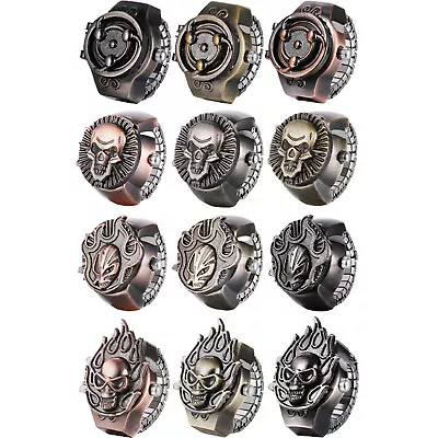 Men Women Steampunk Skull Quartz Finger Watch Elastic Ring Watch Flip-Open Cover • $11.99