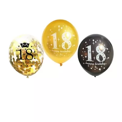 15 X 18th Happy Birthday Black & Gold  Party Age Balloons  Printed Decoration • £3.75