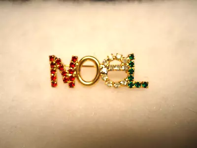 Vtg Nos Gold Tone Rhinestone NOEL Xmas Pin • $1