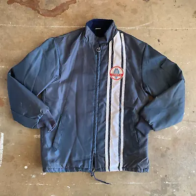 1970s VINTAGE 70s FORD COBRA NAVY BLUE STRIPED RALLY JACKET SZ S FLEECE LINED • $150