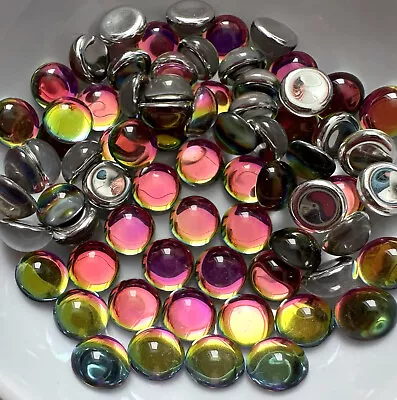 $7.91 • Buy 12 Vintage Vitrail Medium Cabochons 7mm Smooth Foiled Czech Glass Cabs C14-21-B