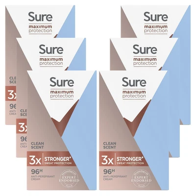 £24.99 • Buy Pack Of 6 Sure 96HRS Maximum Protection Anti-Perspirant Cream Clean Scent 45ml