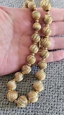 Vintage Monet Necklace Gold Tone Beads Wrapped Ball Bead Signed Monet J7 • $24