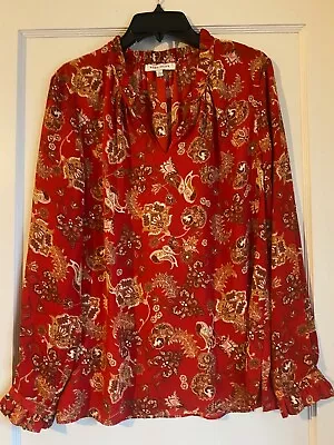 ROSE + OLIVE Misses Size Large Long Sleeve Semi-Sheer Pullover Blouse Red Floral • $9.99