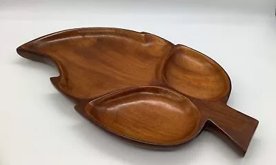 Vintage Midcentury Mahogany Wood Serving Tray MCM Serving Leaf Shape Platter • $18