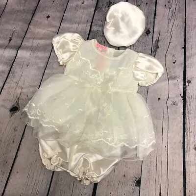 Baby Girl's Frilly Party Dress With Knickers & Hat Ivory • £14.99