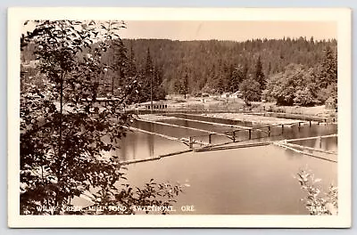 Sweethome Oregon~Air View Wiley Creek & Mill Pond~1940s RPPC • $11