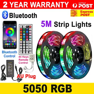 $21.95 • Buy 12V 5M 5050 RGB LED Strip Lights Waterproof 44key Remote / BT Controller Adapter