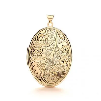 9ct Yellow Gold Patterned Large Family Oval Locket • £496.58