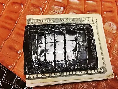 $100 Genuine American Alligator Money Clip Black Glazed Magnetic Groomsmen Gift  • $53