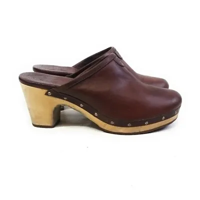 UGG Australia Abbie Leather Studded Wooden Clogs Mules In Mahogany Womens Size 7 • $78