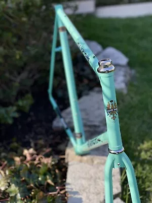 Vintage Bianchi Campione Road Bike Frame & Fork - Lugged Steel - Celeste - Tall • $300