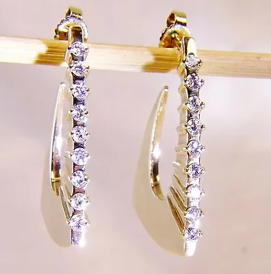 £606.91 • Buy Stunning 14 K Gold .5 Ctw Round Cut Diamond Wide Ribbed Dangle Earrings