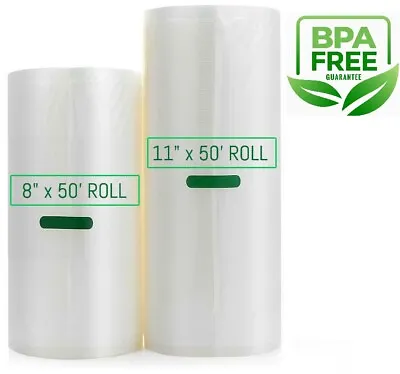 $19.95 • Buy 2 Rolls 8  X 50' 11  X 50' Vacuum Sealer Bags For Food Saver Seal Storage