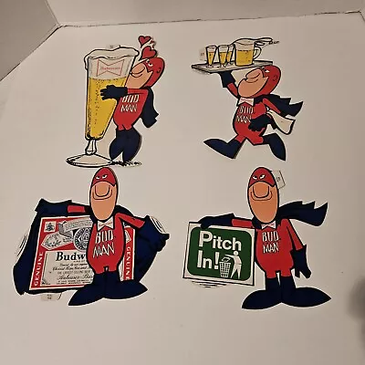 Vintage BUD MAN Budweiser Beer Stickers Decals Lot Of 4 Unused Stick On Displays • $12.95