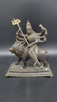 Vintage Indian Bronze Statue Of Shiva Durga Riding On Lion 6 1/2  Tall • $573.99