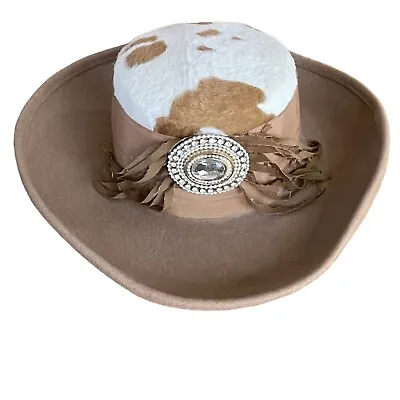 SONNI SAN FRANCISCO 100% Wool Felt Western Style Brown White Fur Hat VINTAGE USA • $40