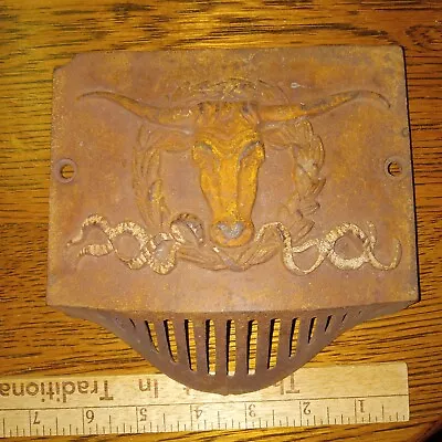 Vintage RUSTIC CAST IRON Stove Cover COW STEER TEXAS LONGHORN • $45.99