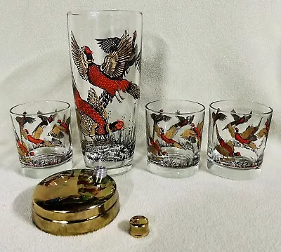 Vintage 1950’s Pheasant Cocktail Shaker & Glass Set Very Excellent Condition! • $46.95