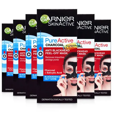 6x Garnier Pure Active Charcoal Anti Blackhead Peel Off Mask 50ml • £31.09