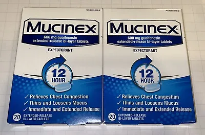 Mucinex 12-Hour Chest Congestion Expectorant Tablets - 20 Ct Exp 12/25 Lot Of 2 • $16.95