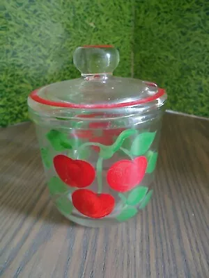 Vintage Jeannette Glass Jam Jelly Jar With Lid Cherry Pattern Collectible Glass • $14.99