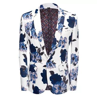 Men Flower Print Suit Jacket Blazer Dinner Dress Stage Coat Tops Casual • $58.01