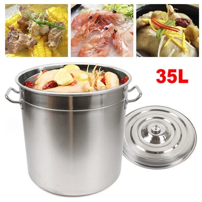£47 • Buy 35L Large Deep Cooking Stock Pot Stainless Steel 201 With Lid - CATERING NEW