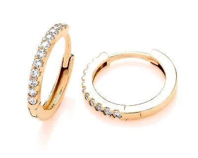 9ct Yellow Gold CZ Hoop Huggie Hinged Earrings 12.5mm Diameter Solid 9k Gold • £64.95