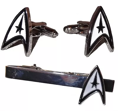 £11.91 • Buy STAR TREK Original Series COMMAND Logo Silvertone/Enamel TIE CLIP & CUFFLINK SET