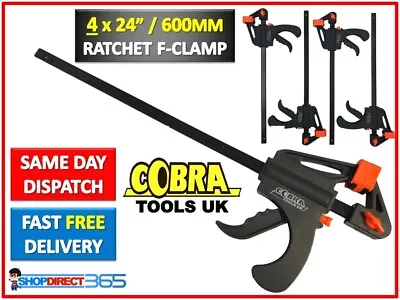 4 X 600mm 24  Wood Working Bar F Clamp Grip Ratchet Quick Release Squeeze (9-20) • £19.99