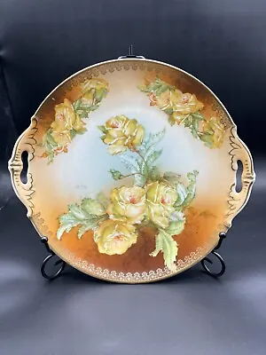 Antique M & Z Austria Double Handled Serving Plate Yellow Roses Hand Painted 10” • $29.95