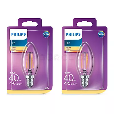 2 X Philips LED Deco E14 4.3W 40W B35 Vintage Candle Bulbs Warm White A++ • $22.52