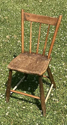 Antique Wood Chair Old Small Hand Made Primitive Wooden • $28.99