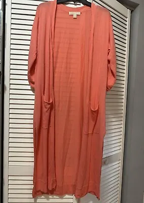 Michael Kors Women's Long Cardigan Coral Duster Pockets Size S • $24.89