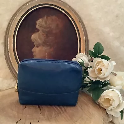 Vintage  Guerlain Blue Leather Coin Purse Small Cosmetic Bag 4.5 X5.5  Taiwan • $14.99