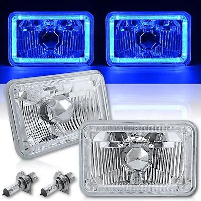 4X6 Blue LED Halo Angel Eye Halogen Headlights Headlamp Bulbs Crystal Clear Pair • $79.95